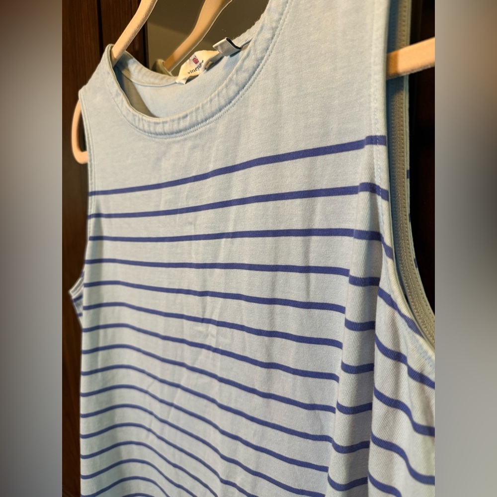 Vineyard Vines Light Blue and Navy Striped Sleeveless Dress - Picture 3 of 6